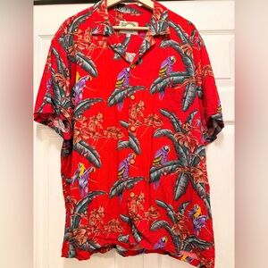 Vibrant Red Jungle Bird Magnum PI Print Men's Shirt